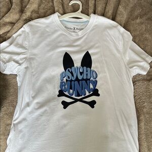 Psycho Bunny White Tee with Blue Logo Graphic